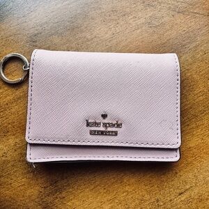 kate spade Blush Pink Leather Mini Wallet Card Case Keychain Key Ring